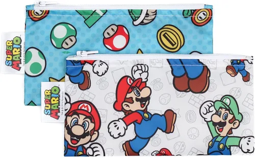Vista 22 de Bumkins - Bolsas reutilizables para snacks, para almuerzo escolar de niños y porciones para adultos, tela lavable, bolsa con cierre de tela
