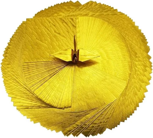 Vista 2 de Origamipolly 200 hojas de papel de origami doradas, 6 x 6 pulgadas, cuadradas, acabado metálico, perfectas para manualidades y álbumes de recortes