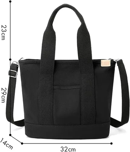 Vista 6 de Bolso de lona con cremallera para mujer, bolso cruzado de lona con asa superior