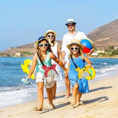 Vista 3 de Bolsa de malla de cangrejo para playa, bolsas de recolección de conchas de playa, juguetes de conchas de playa, correa ajustable para el hombro