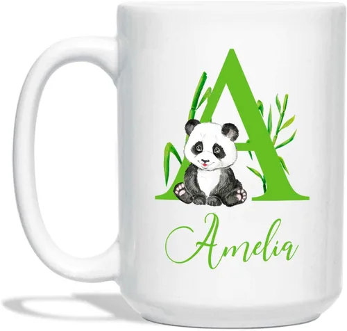 Vista 9 de Taza de té de pandas con nombres personalizados, taza con texto en inglés «All I Need Is You», regalos divertidos de panda para niños, amigos
