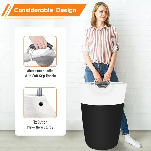 Vista 5 de BlissTotes - Canasta de lavandería de 75 litros, cesta de ropa independiente, cesta de ropa sucia plegable, tela impermeable con asas de aluminio