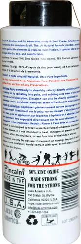 Vista 2 de Zincalm - Polvo totalmente natural para cuerpo y pies, concentrado 50% de zinc, sin almidón de maíz, absorción de humedad, antirozaduras, fricción