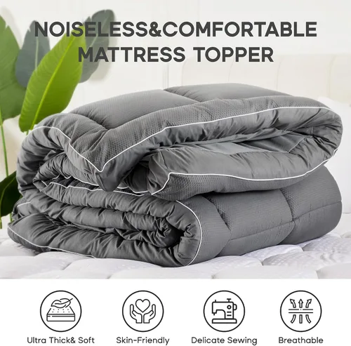 Vista 3 de Sonive Protector de colchón tamaño individual XL, sobrecolchón extra grueso con relleno alternativo de 35.27 oz/m², acolchado suave y esponjoso