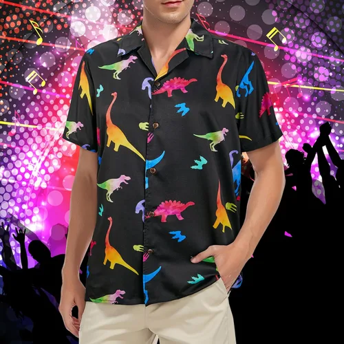 Vista 73 de Camisa hawaiana para hombre, con estampado floral, cómoda, con botones, casual, manga corta, ropa de playa para hombre