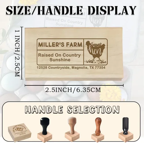 Vista 3 de UBJVA Sellos de cartón de huevos personalizados personalizados para huevos frescos de granja, sello de goma de madera para gallinero de granja