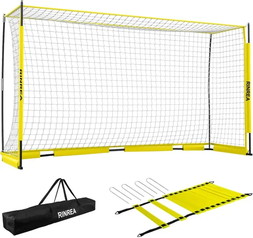 Vista 11 de RINREA Portería de fútbol portátil, red de portería de fútbol plegable con base metálica, equipo de entrenamiento de fútbol de montaje rápido con 1