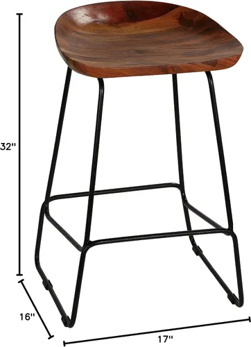 Vista 3 de Bare Decor Taburete de bar Dumas de madera maciza de 30 pulgadas de altura, base de metal negro, juego de 2