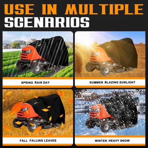 Vista 7 de Funda para cortacéspedes de montar impermeable para exteriores, fundas resistentes para tractor 600D anti-UV, ajuste universal para plataformas