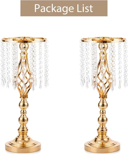 Vista 9 de Sziqiqi - Centro de mesa elevado floral dorado para mesa de boda de 21.7 pulgadas de altura con centros de mesa de flores de cristal y cuentas