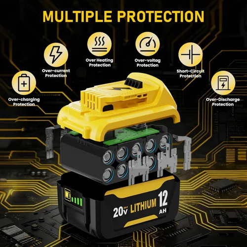 Vista 6 de 4Packs 12000mAh DCB208 Battery Replacement for Dewalt 20V Battery Amarillo