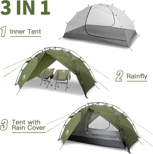 Vista 2 de Night Cat Tiendas de campaña para mochileros 2 personas Configuración rápida Tienda de camping de senderismo con poste plegable Doble capa Dos