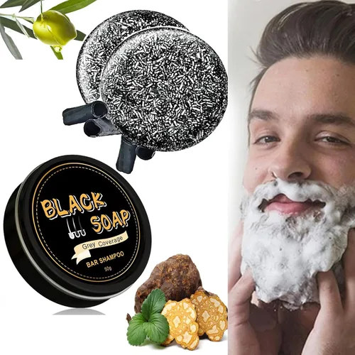 Vista 6 de Jabón de barra inversa para cabello gris, jabón negro natural para cobertura de cabello gris, barra de champú oscurecimiento con ginseng y sésamo