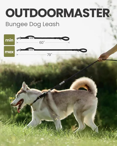 Vista 3 de Correa de perro elástica OutdoorMaster, correa de perro resistente con absorción de impactos, 2 asas acolchadas, correa de entrenamiento, mayor