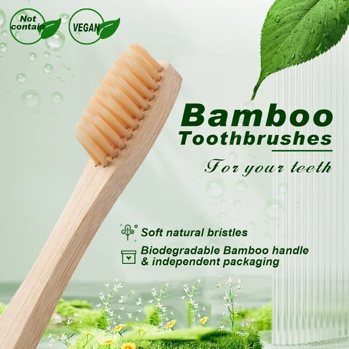 Vista 4 de Sieral 12 cepillos de dientes de bambú a granel, cerdas suaves, cepillos de dientes de bambú envueltos individualmente para adultos, viajes