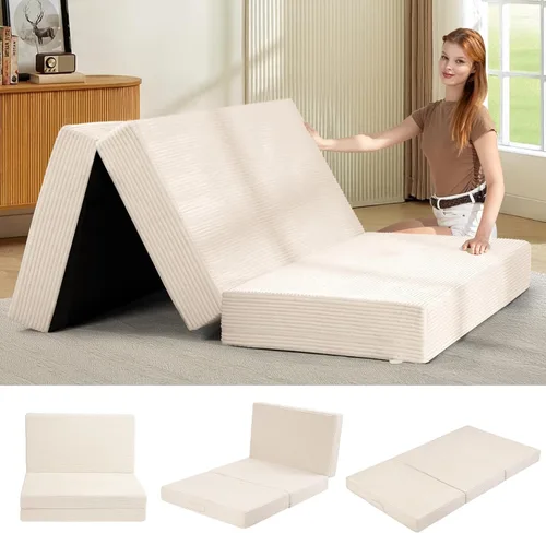 Vista 12 de Colchón de tres pliegues de 6 pulgadas, tamaño individual, sofá cama plegable con funda extraíble lavable, colchón plegable de espuma de alta Beige