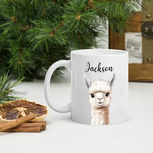 Vista 3 de Tazas de café de alpaca personalizadas elige nombre, regalos para hombres, mujeres, amantes de las alpacas, taza de café personalizada con acento