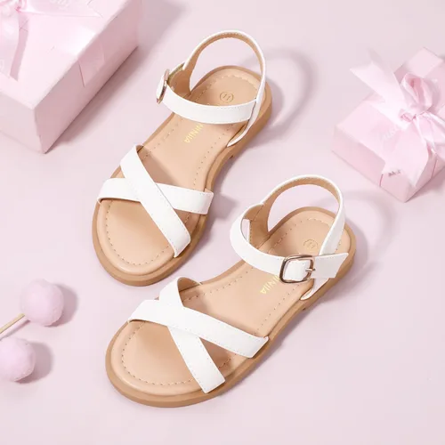 Vista 5 de PANDANINJIA Elva - Sandalias para niñas con puntera abierta, bonitas, planas, sandalias de vestir con tiras cruzadas, zapatos de verano para niños