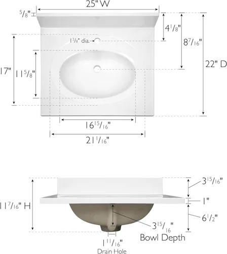 Vista 5 de Design House Lavabo individual superior, 25 pulgadas, blanco
