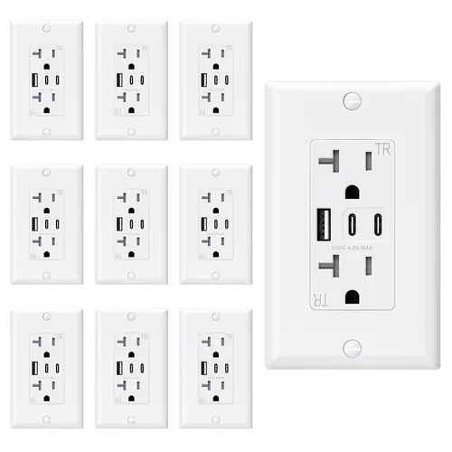 Vista 16 de ELEGRP Tomacorrientes USB, tomacorriente de pared de 15 amperios con 3 puertos USB, tomacorrientes con puertos USB C duales, receptáculos