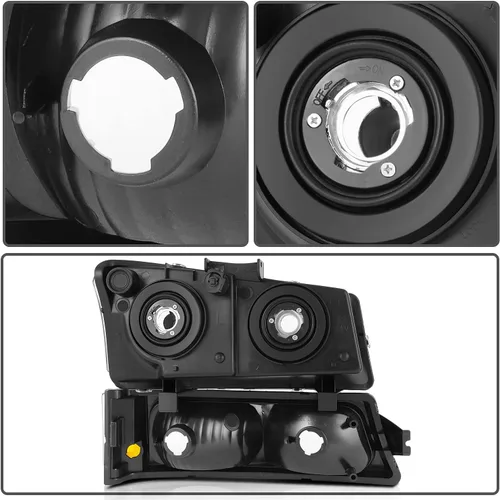Vista 8 de Conjunto de faros delanteros para Chevy Avalanche 1500 2003-2006 para Avalanche 2500 03-06 para 1500 Classic 2007 carcasa negra reflector ámbar