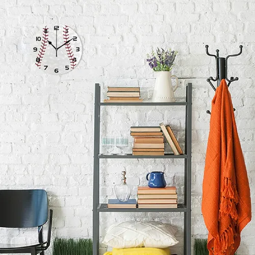 Vista 4 de Reloj de pared con estampado de béisbol deportivo, silencioso, sin tictac, reloj de pared redondo de béisbol de 9.5 pulgadas, funciona