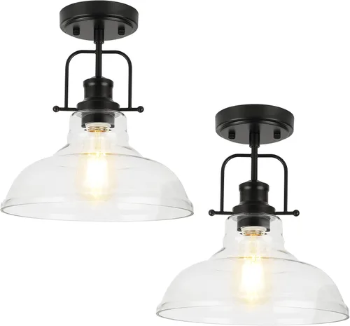 Vista 13 de WILON Lámpara de techo rústica de granja, luz de techo de vidrio semillado, luces de techo semiempotradas óxido, accesorios de iluminación
