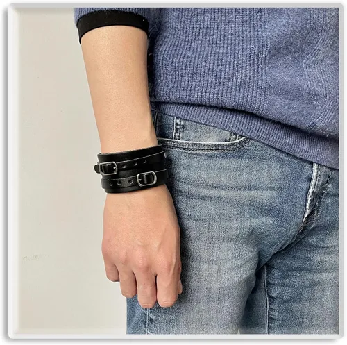 Vista 6 de Xusamss Pulsera ajustable Punk Rock Brazalete de cuero ancho