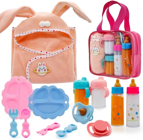 Vista 7 de Juego de 11 piezas de accesorios para muñecas de bebé, juego de 11 piezas de alimentación de muñecas con botellas de leche y jugo que desaparecen