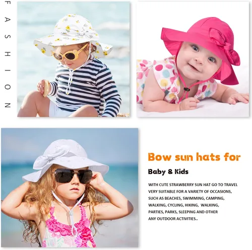 Vista 86 de Sombrero de sol para bebé niña con UPF 50+ sombrero de playa ajustable para exteriores con ala ancha