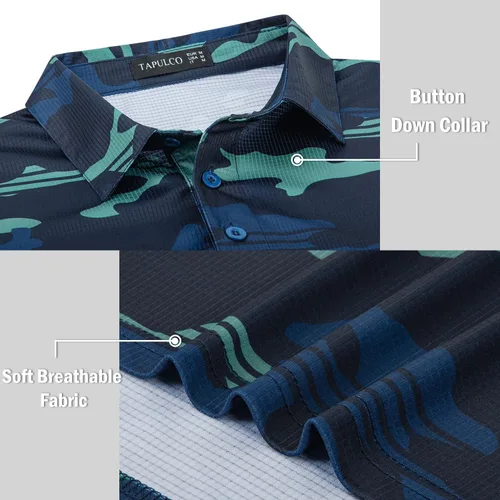 Vista 153 de TAPULCO Camisetas tipo polo de secado rápido para hombre, diseño de camuflaje, atléticas, ligeras, transpirables, casuales, para golf