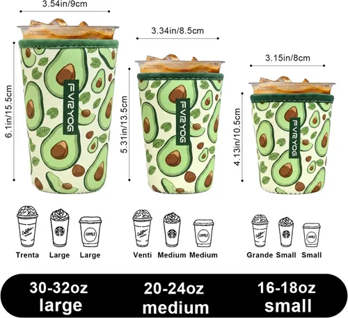 Vista 4 de Reusable Insulated Neoprene Iced Coffee Sleeves for Iced Coffee Cups, Coffee Coolies sleeves for Iced & Hot Drinks