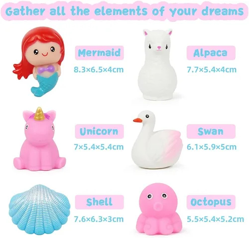 Vista 7 de Juguetes de baño para niños pequeños de 1 a 3 años, sin agujeros, bonitos juguetes de bañera de goma flotante con luz LED colorida intermitente