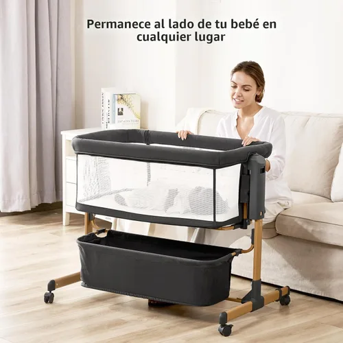 Vista 5 de Cuna de bebé para recién nacido, cuna 3 en 1, mecedora, gris oscuro