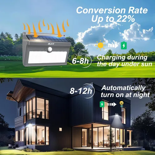 Vista 7 de JEJOT Paquete de 6 luces solares con sensor de movimiento para exteriores, impermeables, 270° de ángulo amplio, 3 modos, luces solares de pared