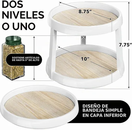 Vista 2 de Simple Houseware Organizador de especias Lazy Susan de 2 niveles, 10 pulgadas de diámetro, arce