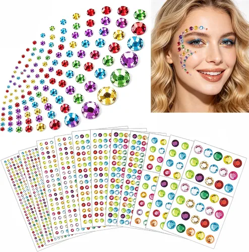 Vista 9 de Pegatinas de gemas faciales, 2102 piezas de diamantes de Negro