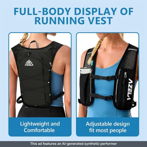 Vista 2 de Esoes Chaleco para correr mochila de hidratación para hombres y mujeres, paquete de chaleco con bolsa de agua de 2 litros, mochila de agua ligera