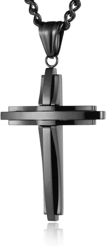 Vista 8 de HZMAN collar con colgante de cruz de acero inoxidable pulido, con cadena de 24 in, para hombre