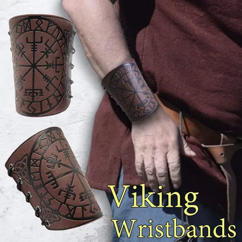 Vista 2 de Viking - Brazaletes de cuero medievales para hombres y mujeres, 2