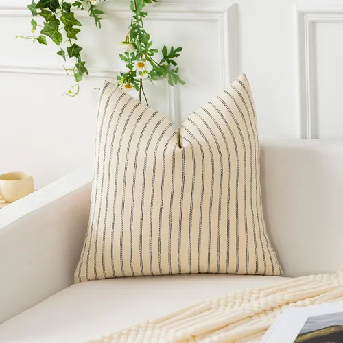 Vista 4 de Kevin Textile - Juego de 2 fundas de almohada de color crema blanco de 16 x 16 pulgadas, fundas de almohada decorativas tejidas con textura