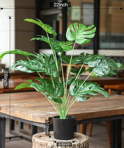 Vista 7 de Toopify Plantas falsas de 28 pulgadas, Monstera artificial en maceta negra Café