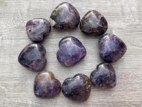 Vista 9 de Corazón hinchado de piedras preciosas al por mayor, corazones hinchados de piedras preciosas pulidas, piedra de palma de cristal, corazón de cristal