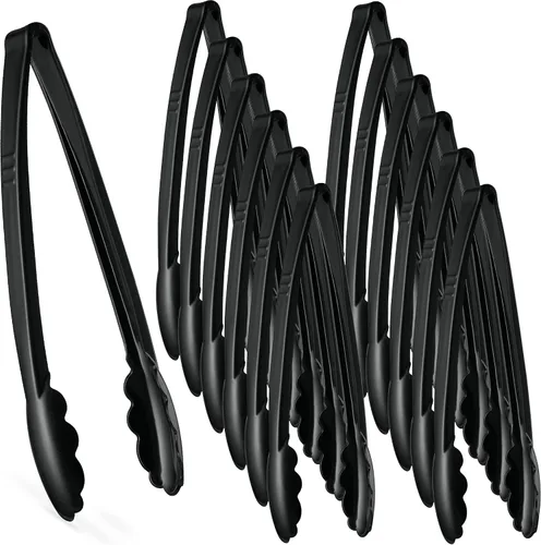 Vista 8 de Plasticpro Juego Combinado de Pinzas para Servir Negras Reutilizables de Servicio Pesado - 4 Piezas (7.5'', 9'', 12'') para Cocina, Barbacoa