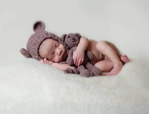 Vista 3 de Gorro de oso para bebé recién nacido, con muñecos de oso, accesorios de fotografía