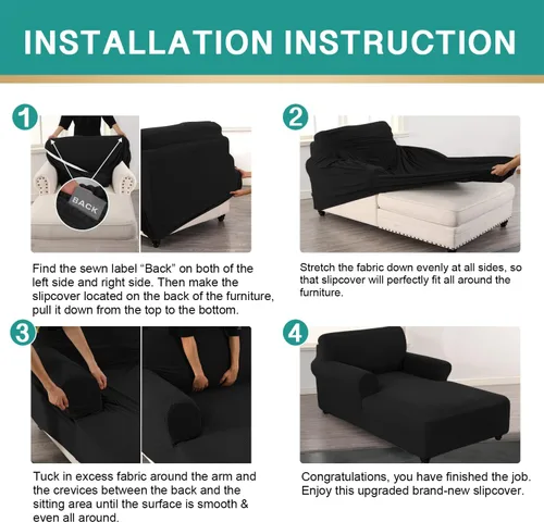 Vista 4 de Protector de muebles de tela jacquard a cuadros pequeños, suave con parte inferior elástica, funda para tumbona con doble brazo (negro, M)