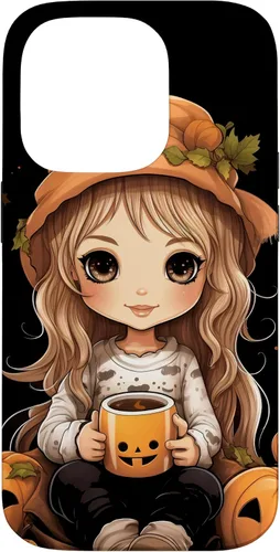 Vista 17 de Chibi Girl Anime Kawaii Pumpkin Spice Latte Fall Halloween Case for iPhone 16