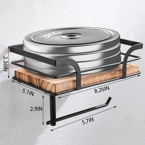 Vista 3 de Soporte de papel higiénico rústico de granja con estante – Decoración rústica de baño de granja – Accesorios de baño rústicos con estante de madera