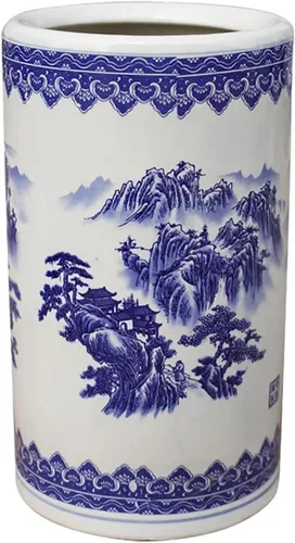 Vista 10 de Paragüero de porcelana, soporte de paraguas de porcelana azul y blanco, soporte tradicional para sombrilla de entrada, organizador de paraguas
