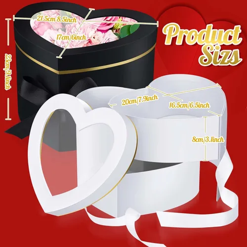 Vista 3 de Gueevin 4 cajas en forma de corazón para flores, cajas florales con tapas, regalos de San Valentín, papel para el día de la madre, embalaje